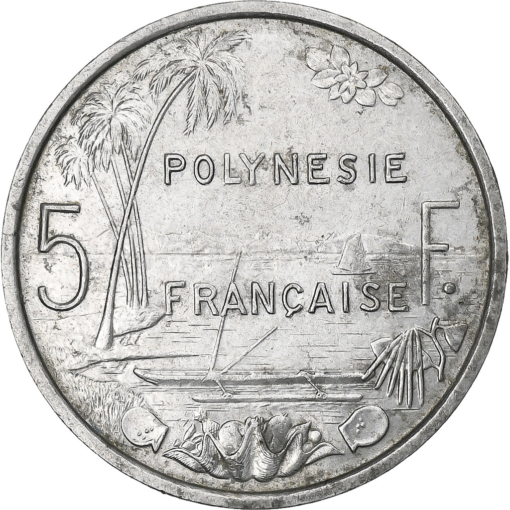 Frans Polynesië, 5 Francs, 1977, Paris, Aluminium, ZF, Lecompte:49, KM:12