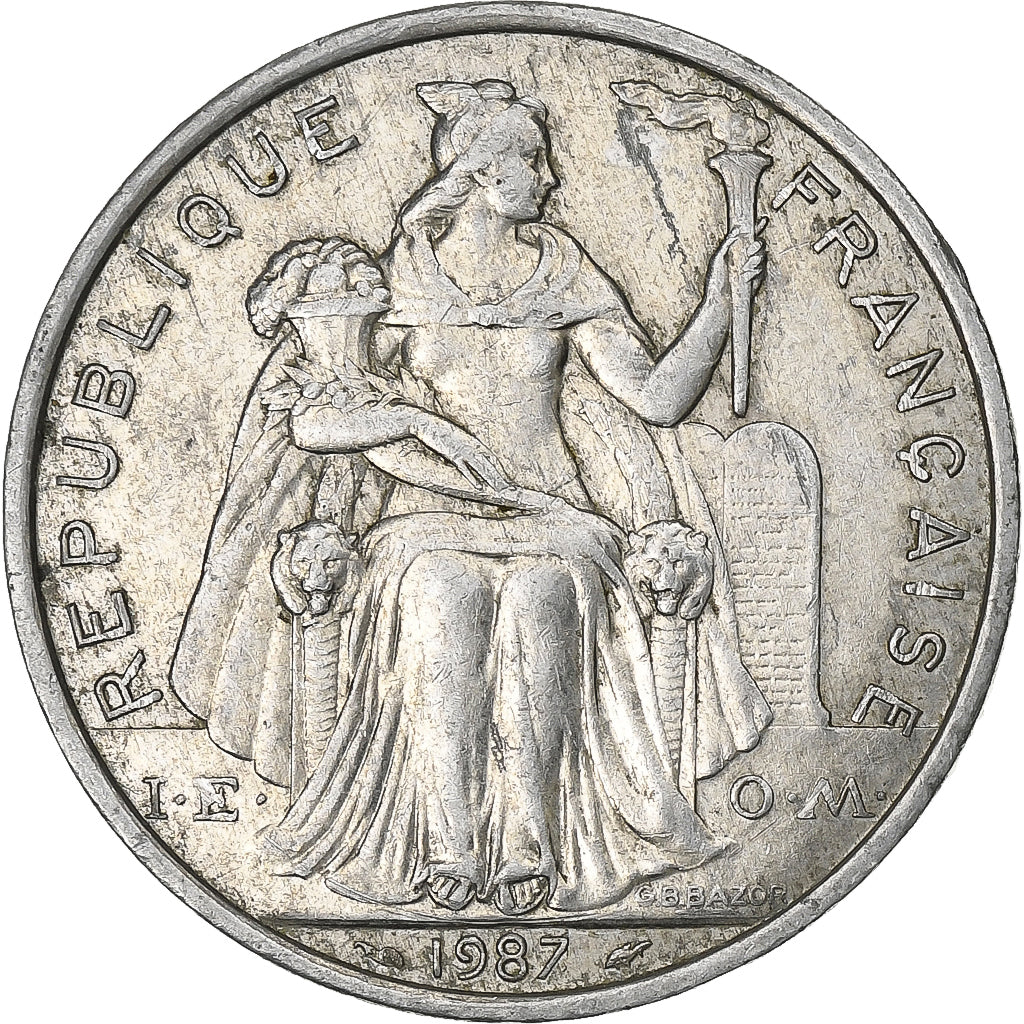 Frans Polynesië, 5 Francs, 1987, Paris, Aluminium, ZF, Lecompte:57, KM:12