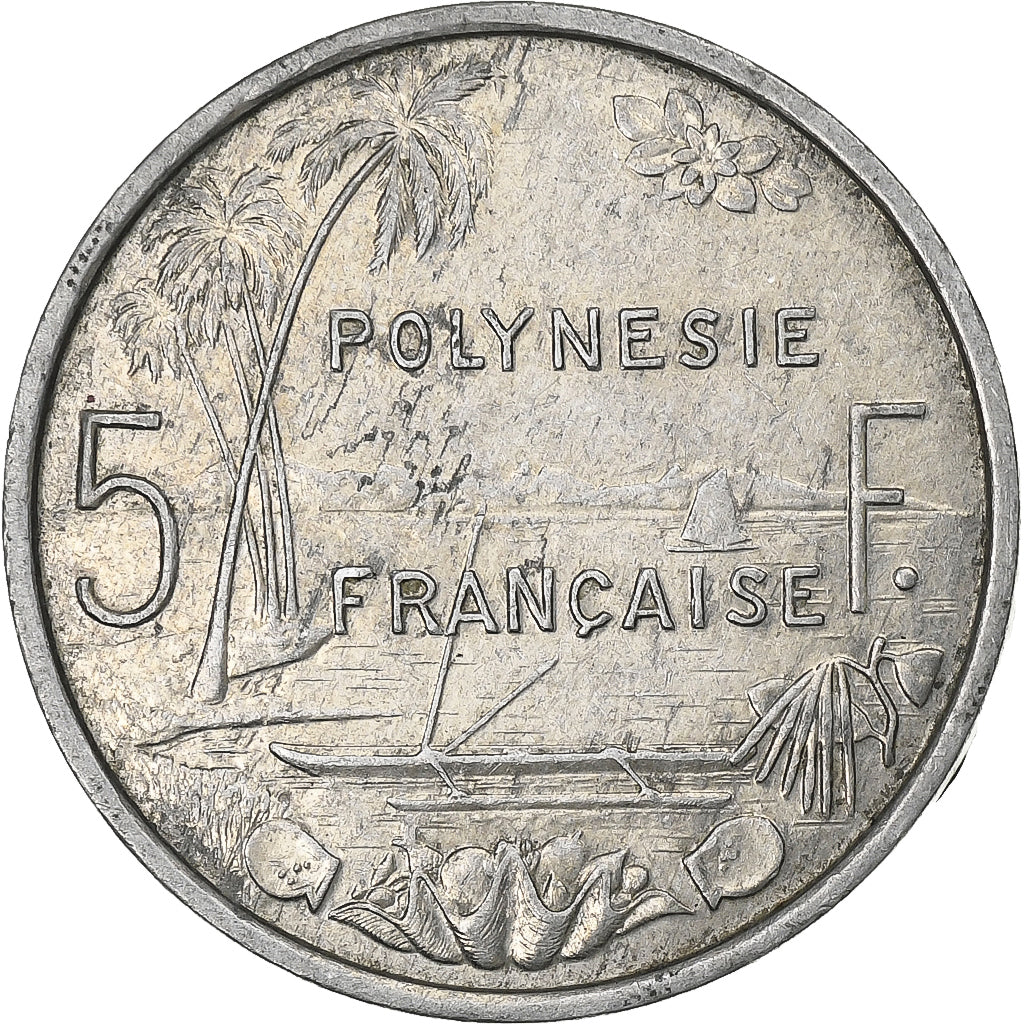 Frans Polynesië, 5 Francs, 1987, Paris, Aluminium, ZF, Lecompte:57, KM:12