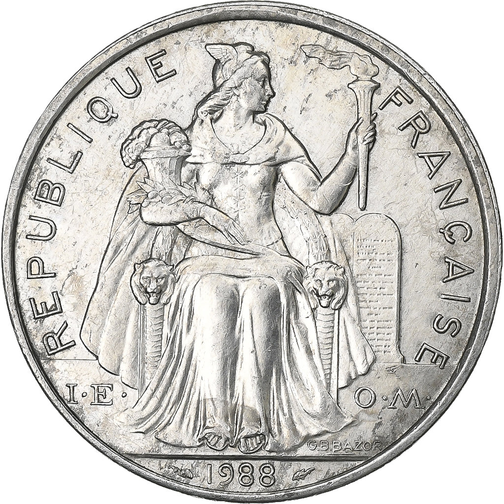 French Polynesia, 5 Francs, 1988, Paris, Aluminum, AU(50-53), Lecompte:58, KM:12