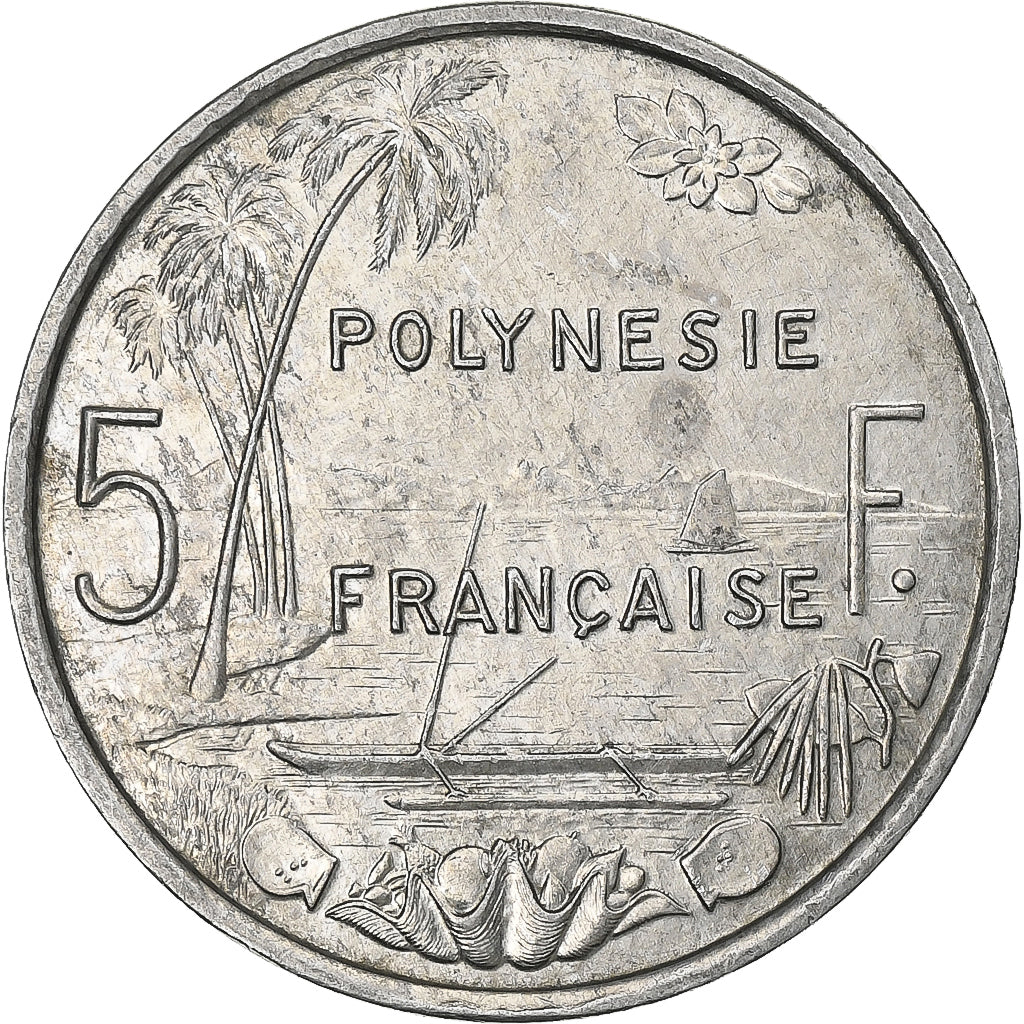 French Polynesia, 5 Francs, 1988, Paris, Aluminum, AU(50-53), Lecompte:58, KM:12