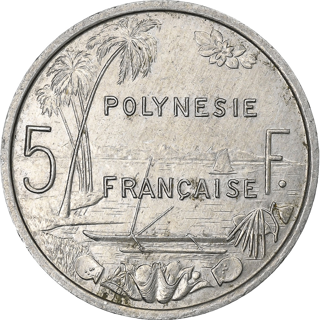 Frans Polynesië, 5 Francs, 1990, Paris, Aluminium, ZF+, Lecompte:59, KM:12