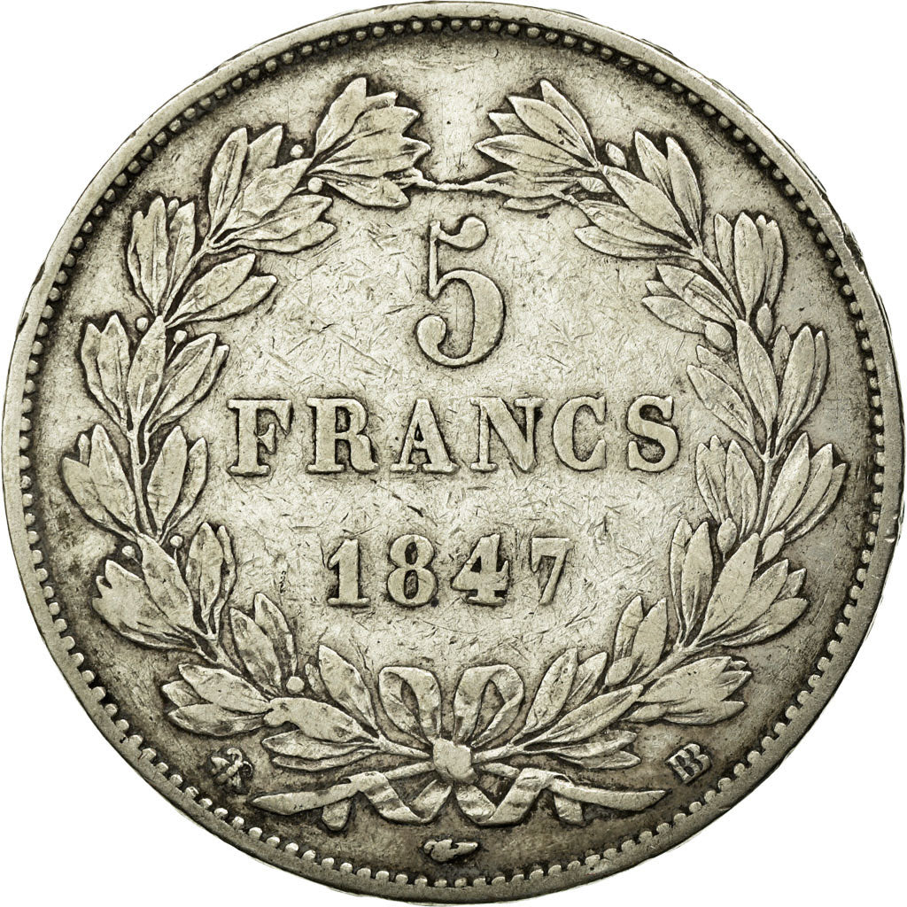 Moneta, Francia, Louis-Philippe, 5 Francs, 1847, Strasbourg, MB+, Argento