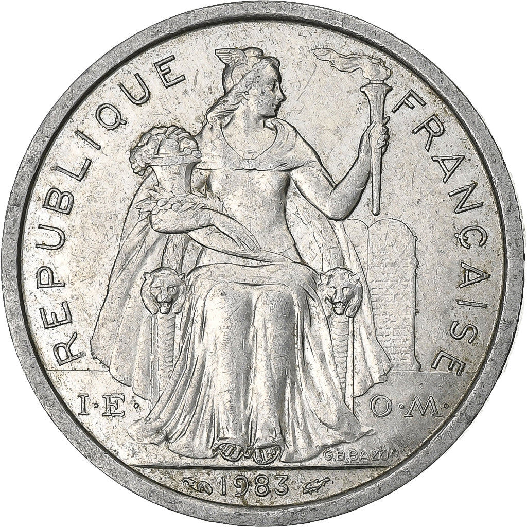 Polinesia francese, 2 Francs, 1983, Paris, Alluminio, BB, Lecompte:33, KM:10
