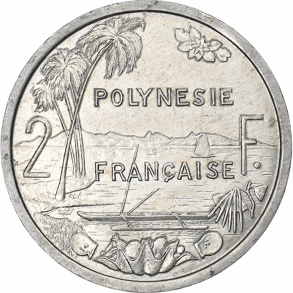 French Polynesia, 2 Francs, 1986, Paris, Aluminum, AU(50-53), Lecompte:37, KM:10
