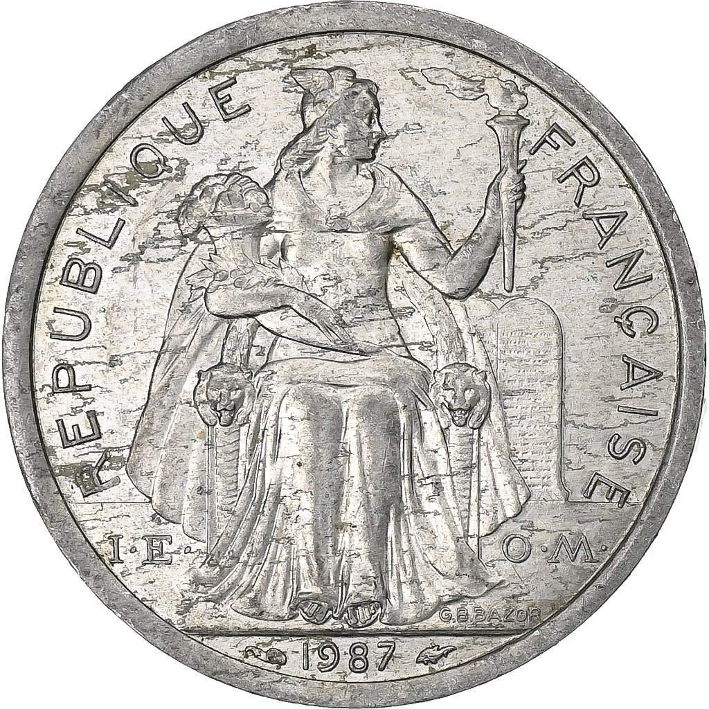 Polinezja Francuska, 2 Francs, 1987, Paris, Aluminium, EF(40-45), Lecompte:38