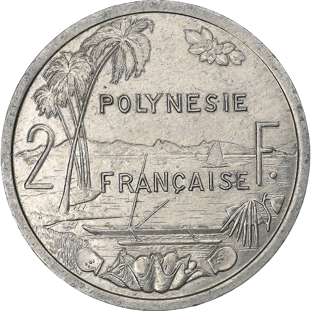 French Polynesia, 2 Francs, 1989, Paris, Aluminum, AU(50-53), Lecompte:40, KM:10