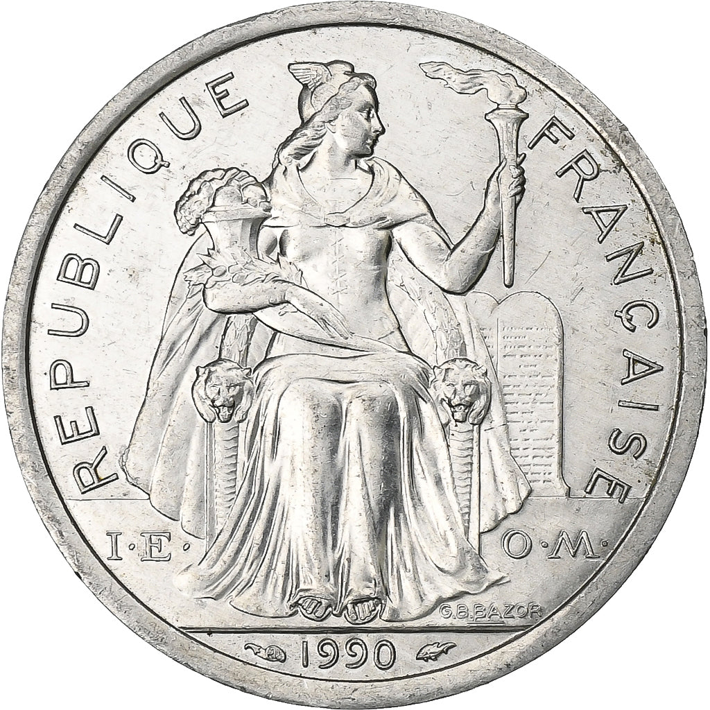 Polinezja Francuska, 2 Francs, 1990, Paris, Aluminium, AU(50-53), Lecompte:41