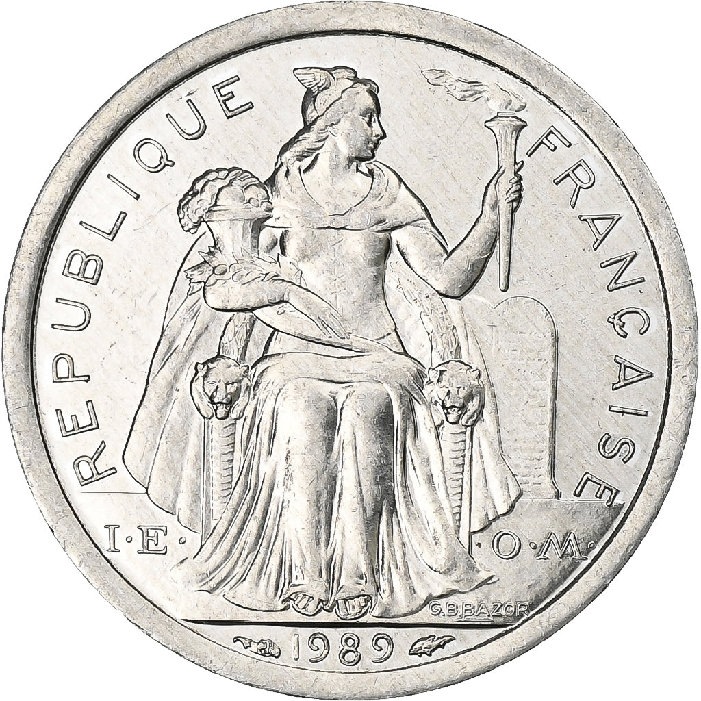 New Caledonia, Franc, 1989, Paris, Aluminum, AU(55-58), Lecompte:49, KM:10