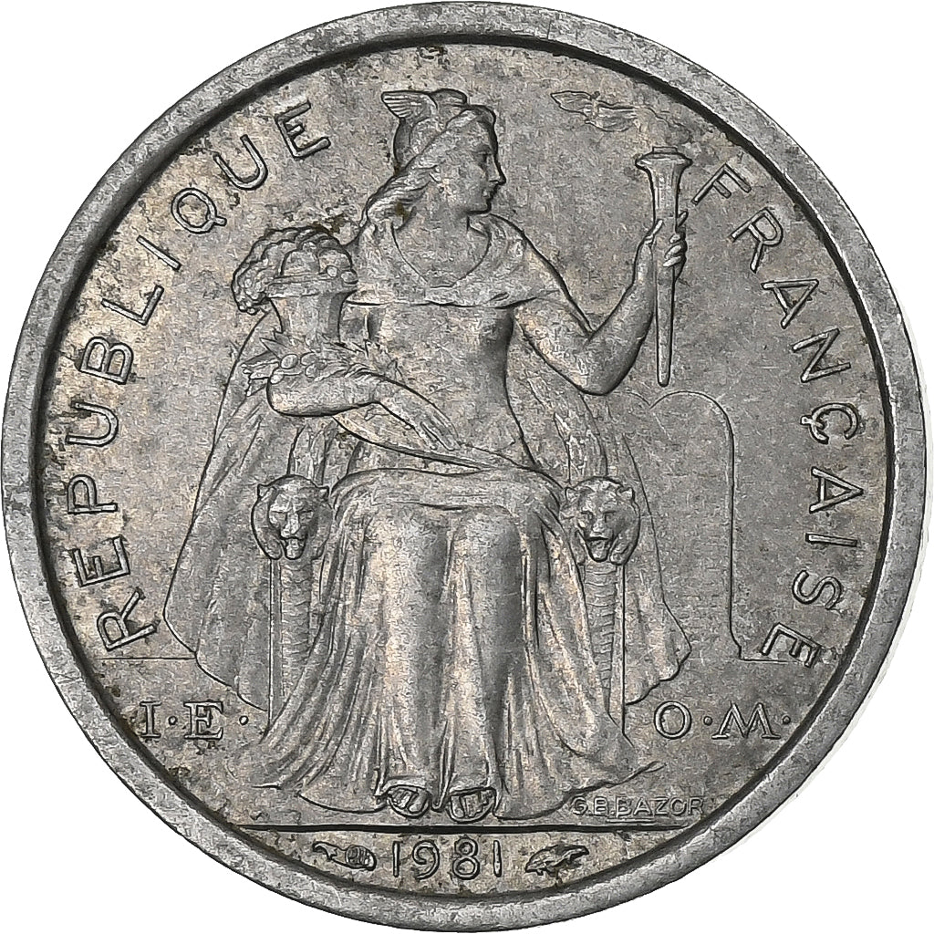 French Polynesia, Franc, 1981, Paris, Aluminum, EF(40-45), Lecompte:9, KM:11