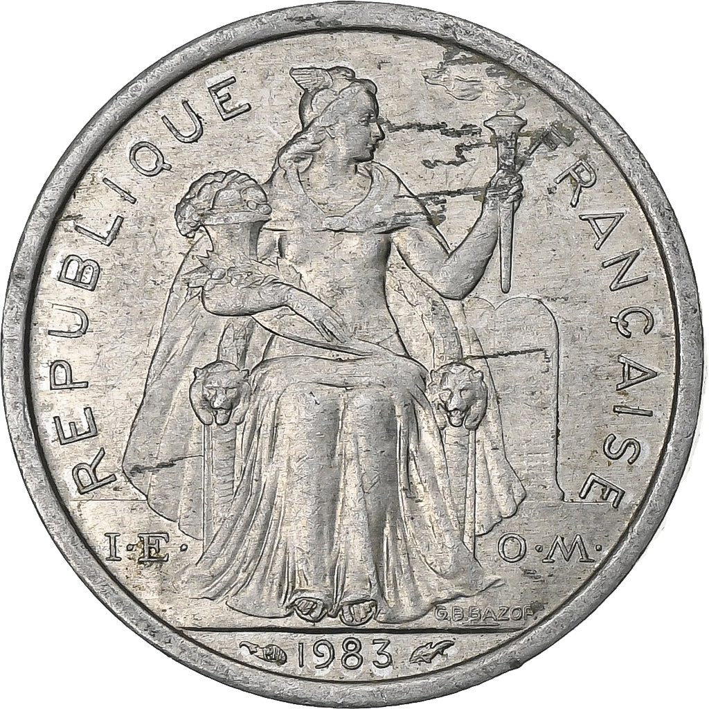 French Polynesia, Franc, 1983, Paris, Aluminum, EF(40-45), Lecompte:11, KM:11