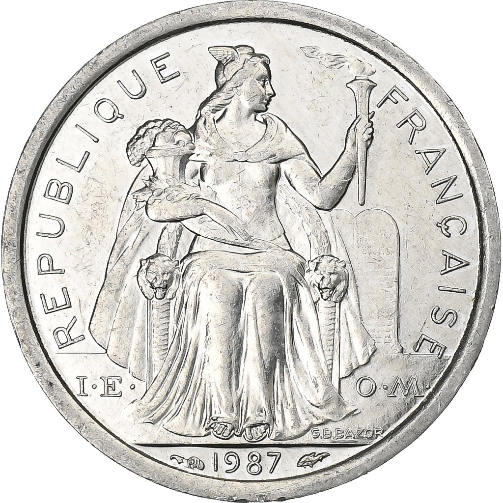 French Polynesia, Franc, 1987, Paris, Aluminium, VZ, Lecompte:15, KM:11