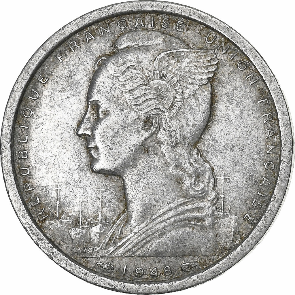 Africa equatoriale francese, 2 Francs, 1948, Paris, Alluminio, MB+, Lecompte:19