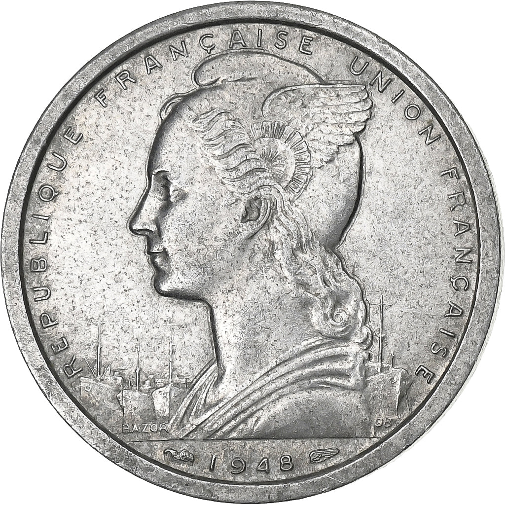 Cameroon, 2 Francs, 1948, Paris, Aluminum, EF(40-45), Lecompte:24, KM:9