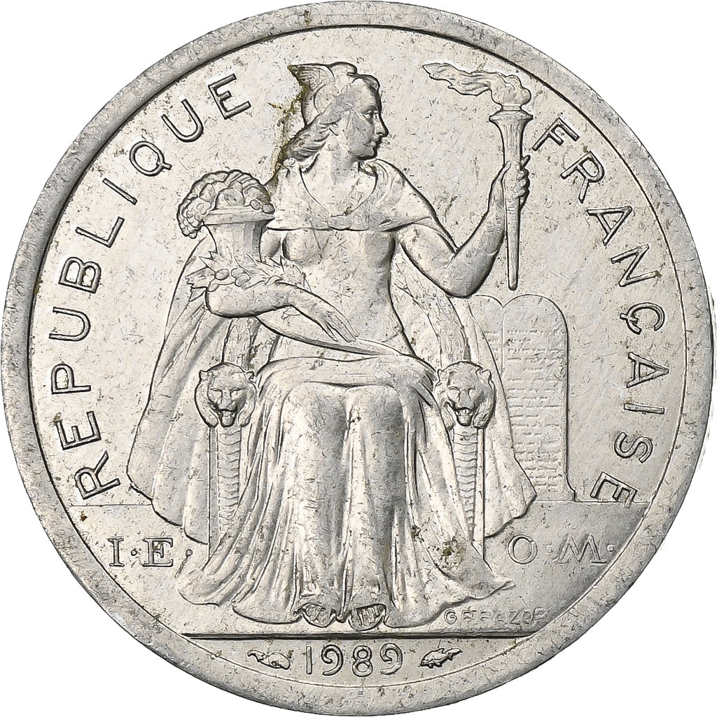 New Caledonia, 2 Francs, 1989, Paris, Aluminum, EF(40-45), Lecompte:65, KM:14