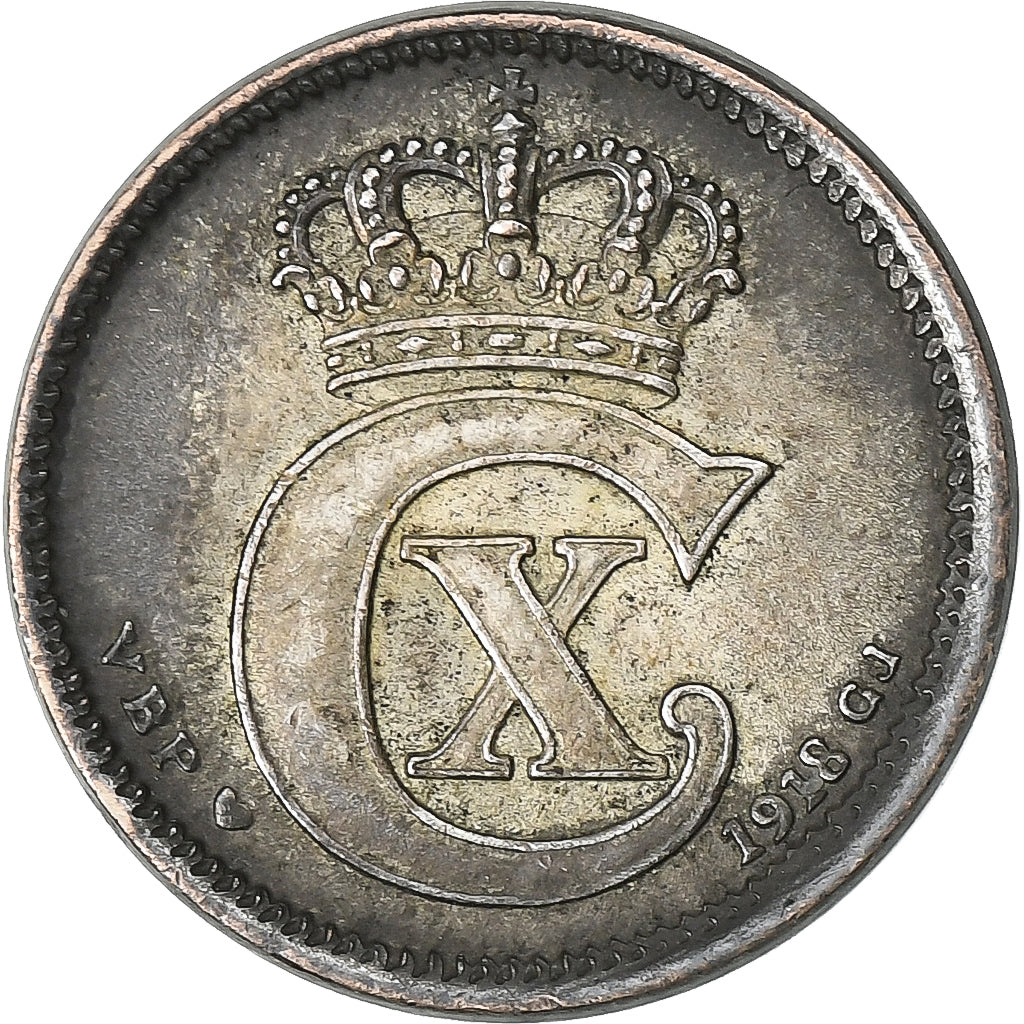 Denemarken, Christian X, 10 Öre, 1918, Copenhagen, Zilver, ZF, KM:818.1