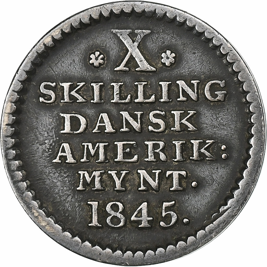 Danish West Indies, Christian VIII, 10 Skilling, 1845, Silver, EF(40-45), KM:16