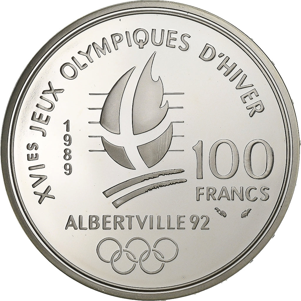 France, 100 Francs, 1992 Olympics, Albertville, Alpine Skiing, 1989, Paris