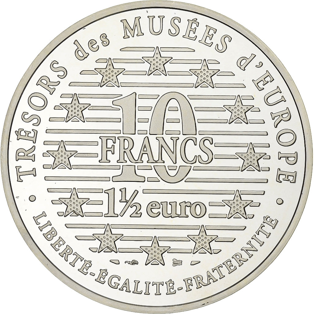 France, 10 Francs-1.5 Euro, Trésors des Musées d'Europe, 1996, Paris, Silver