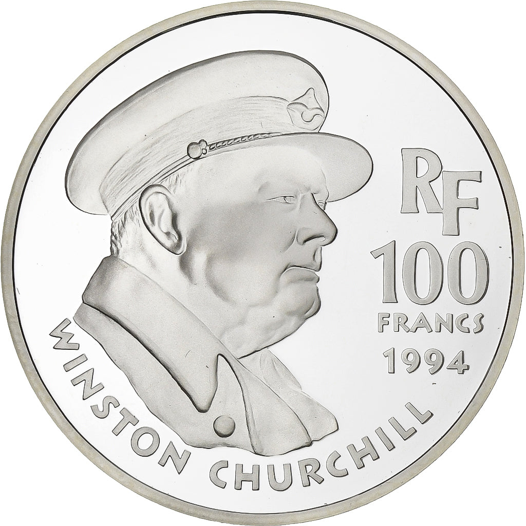 França, 100 Francs, Winston Churchill, 1994, Paris, Prata, MS(65-70), KM:1037