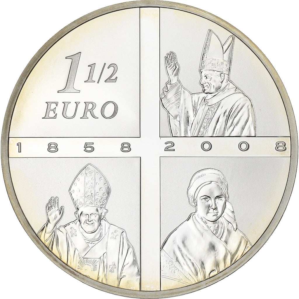 France, 1-1/2 Euro, Lourdes 150e Anniversaire, 2008, Paris, Argent, FDC, KM:1561