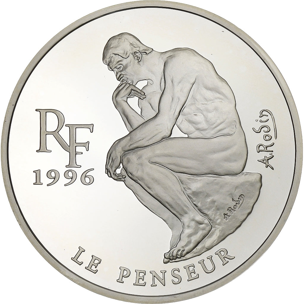France, 10 Francs-1.5 Euro, le penseur de Rodin, 1996, Paris, Silver, MS(65-70)