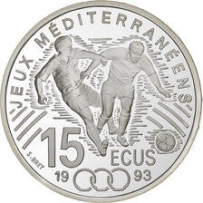 France, 100 Francs-15 Ecus, Jeux méditerranéens, foot, 1993, Paris, Silver
