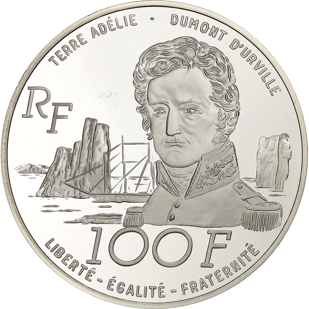 France, 100 Francs, Dumont D'Urville, 1992, Paris, Silver, MS(65-70), KM:1010