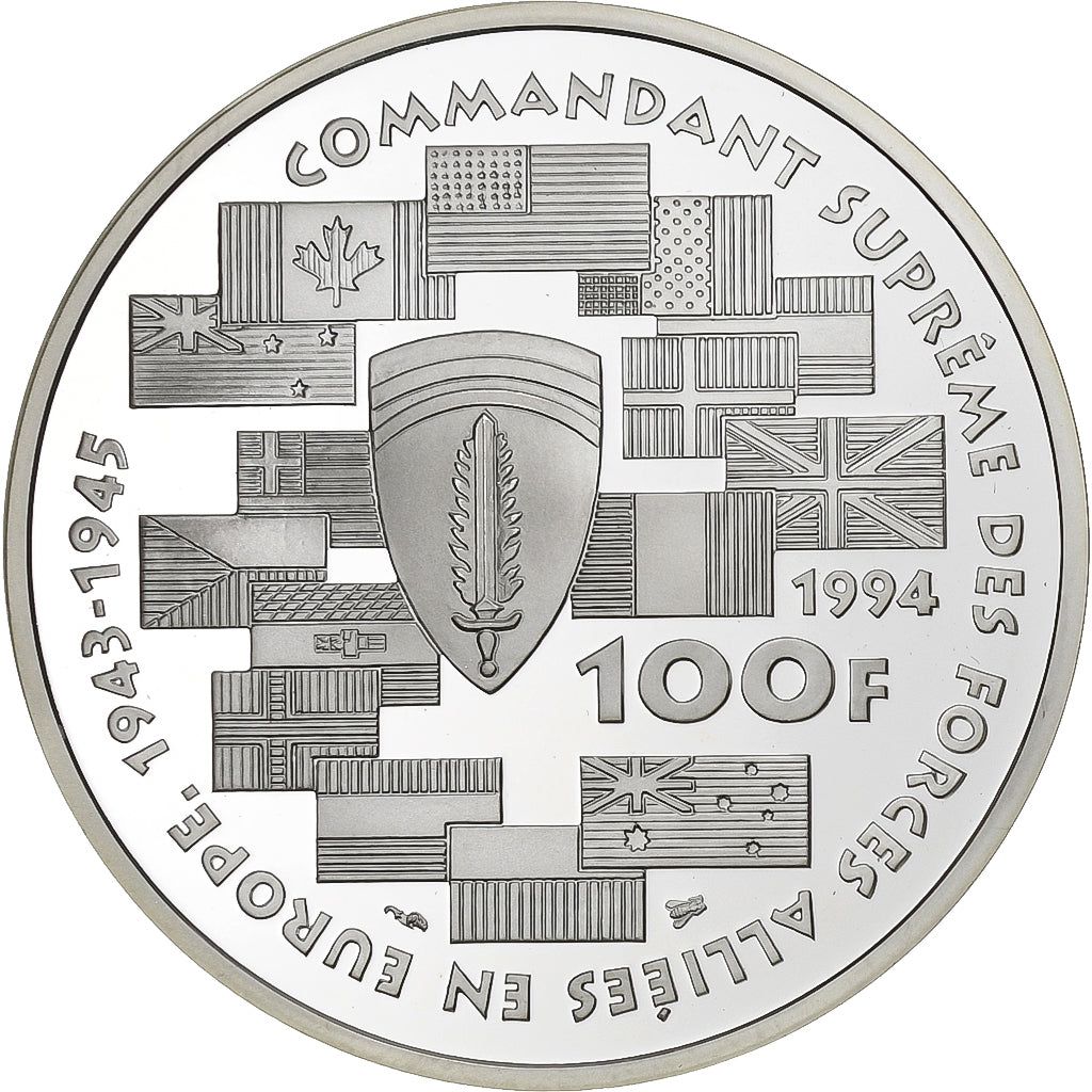 Frankrijk, 100 Francs, Dwight David Eisenhower, 1994, Paris, Zilver, FDC