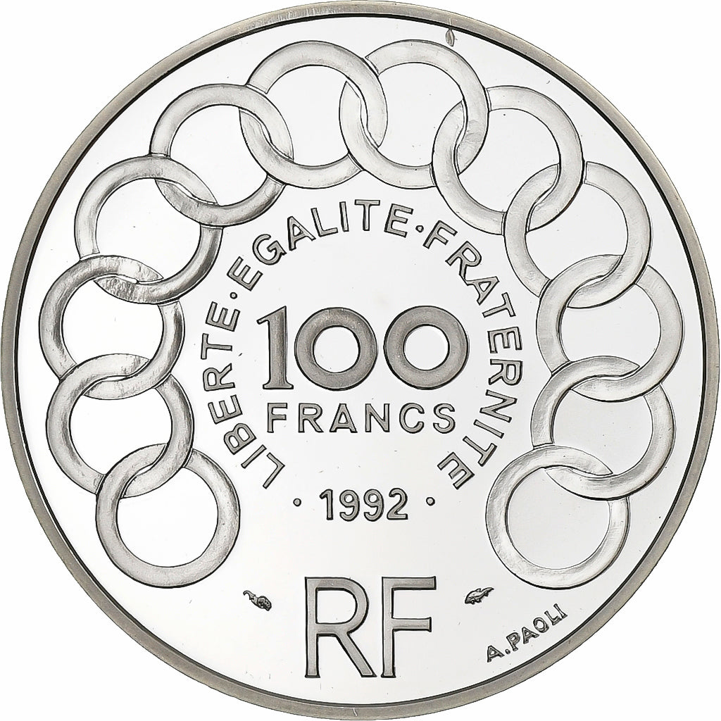 France, 100 Francs-15 Ecus, Jean Monnet, 1992, Paris, Silver, MS(65-70), KM:1012