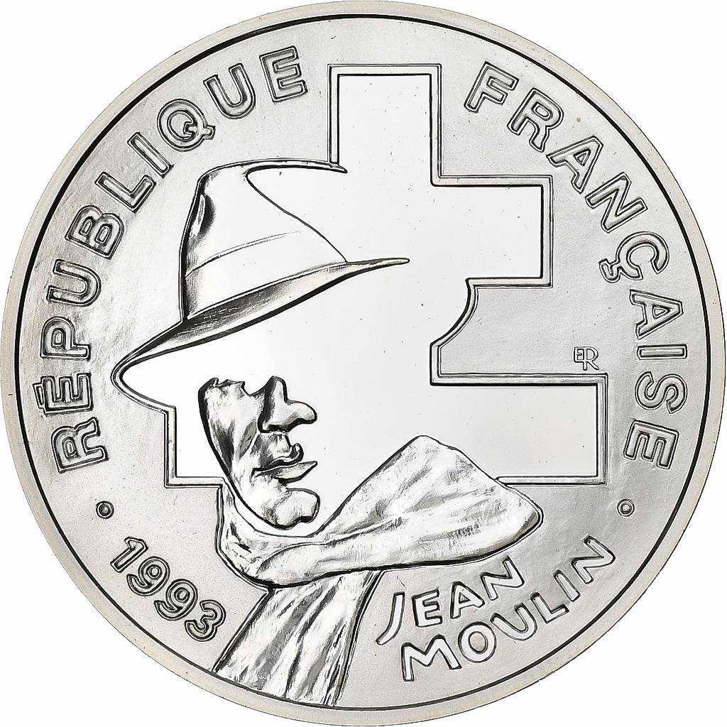 França, 100 Francs, Jean Moulin, 1993, Paris, Prata, MS(65-70), KM:1023