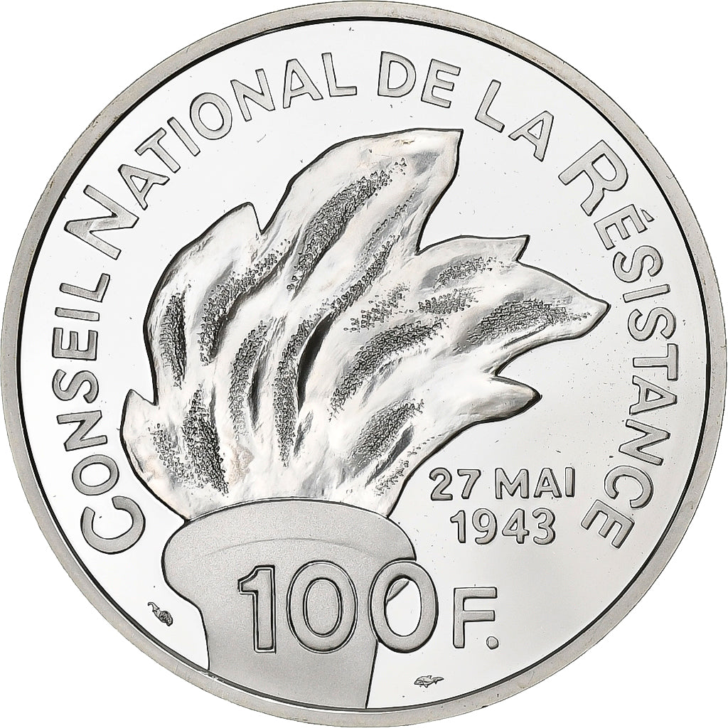 França, 100 Francs, Jean Moulin, 1993, Paris, Prata, MS(65-70), KM:1023