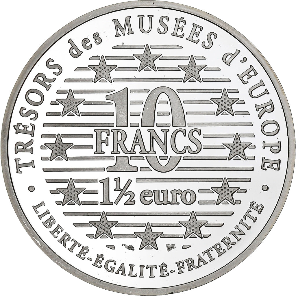 France, 10 Francs-1.5 Euro, Trésors des Musées d'Europe, 1997, Paris, Silver