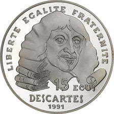France, 100 Francs-15 Ecus, René Descartes, 1991, Paris, Silver, MS(65-70)