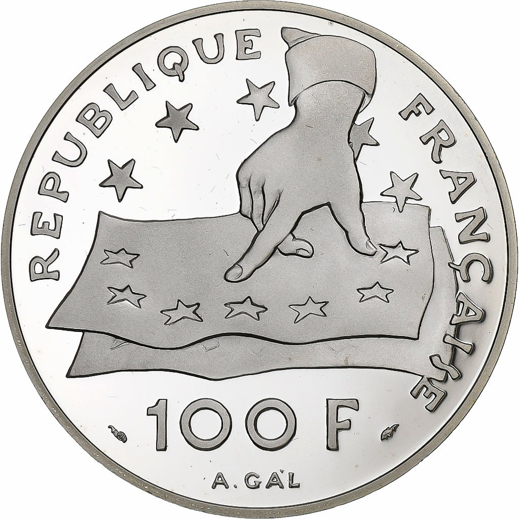 France, 100 Francs-15 Ecus, René Descartes, 1991, Paris, Silver, MS(65-70)