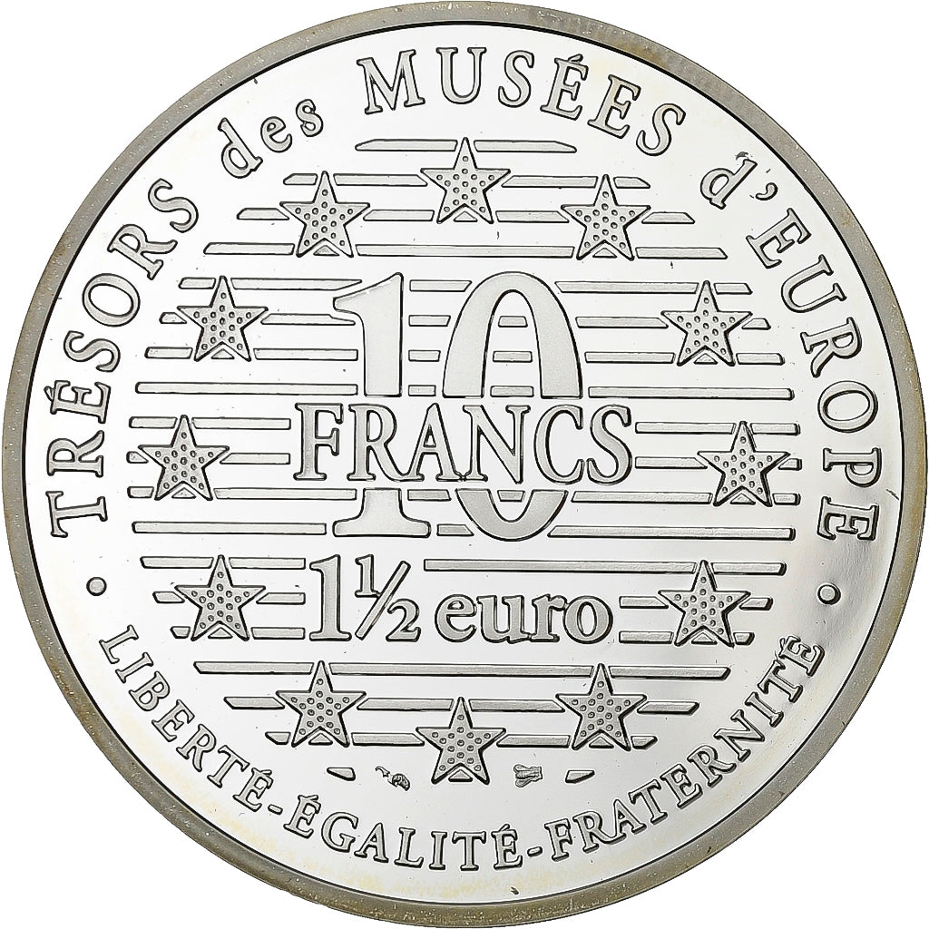 France, 10 Francs-1.5 Euro, Trésors des Musées d'Europe, 1997, Paris, Silver