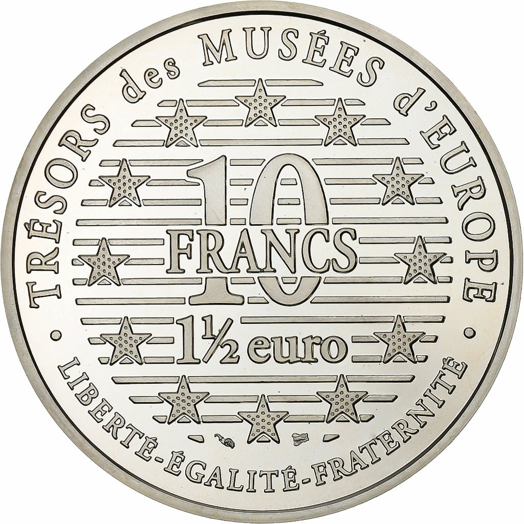Francia, 10 Francs-1.5 Euro, Trésors des Musées d'Europe, 1996, Paris, Plata