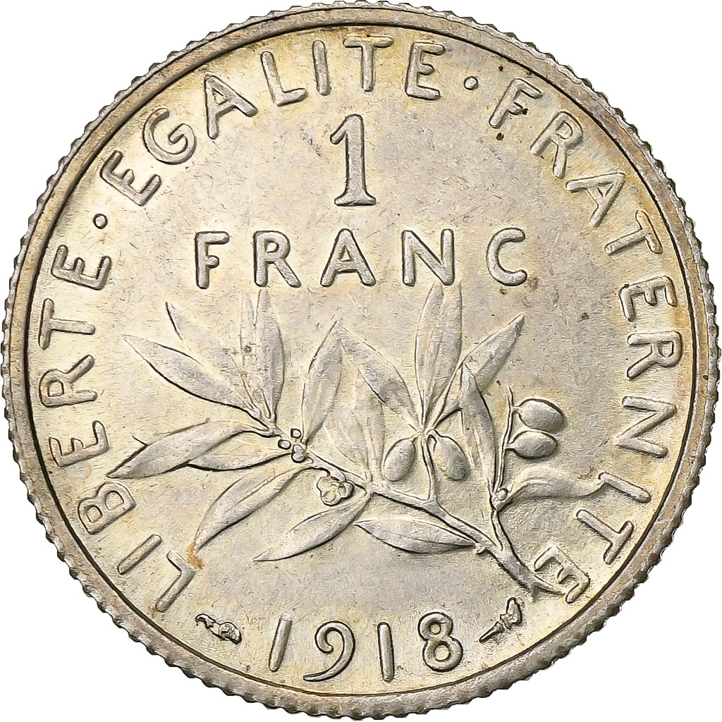 France, Franc, Semeuse, 1918, Paris, Silver, AU(55-58), Gadoury:467, KM:844.1