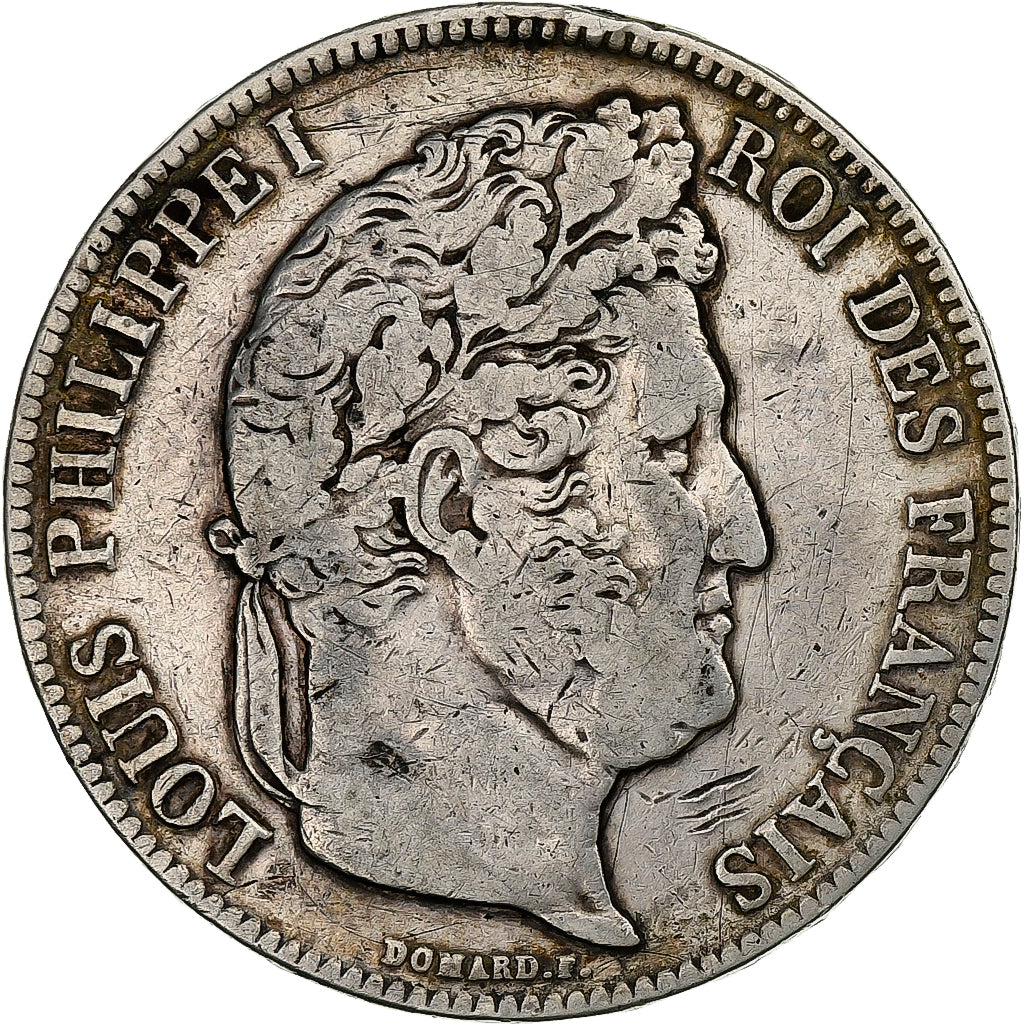 Francja, Louis Philippe I, 5 Francs, 1837, Rouen, Srebro, VF(30-35)