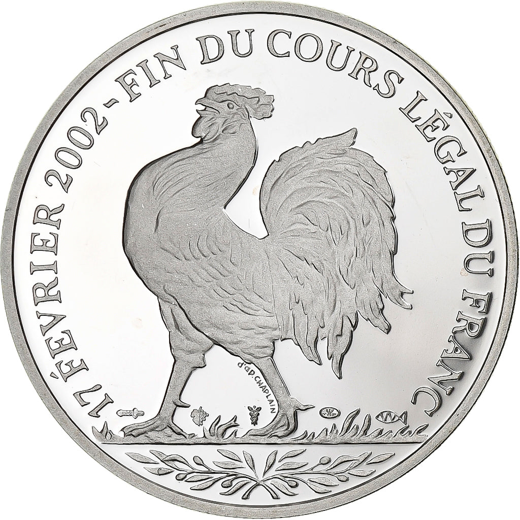 France, Medal, Coq, Fin du Cours Légal du Franc, 2002, Silver, Proof, MS(65-70)