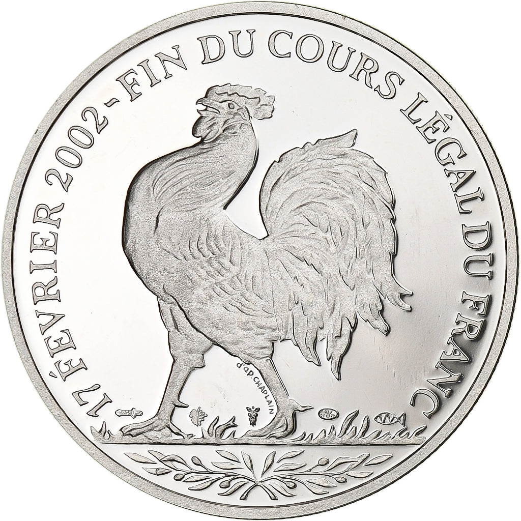 France, Medal, Coq, Fin du Cours Légal du Franc, 2002, Silver, Proof, MS(65-70)