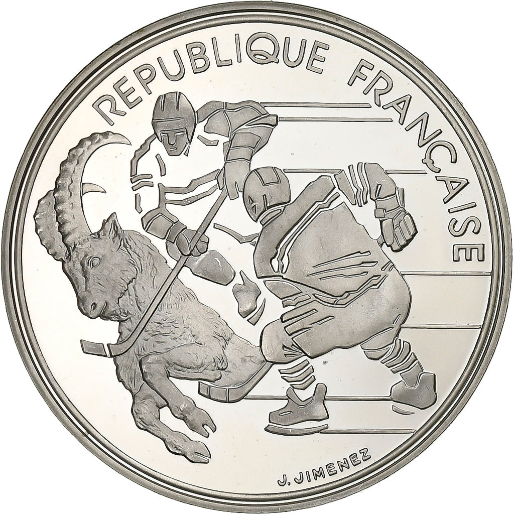 France, 100 Francs, 1992 Olympics, Albertville, Hockey, 1991, Paris, Silver