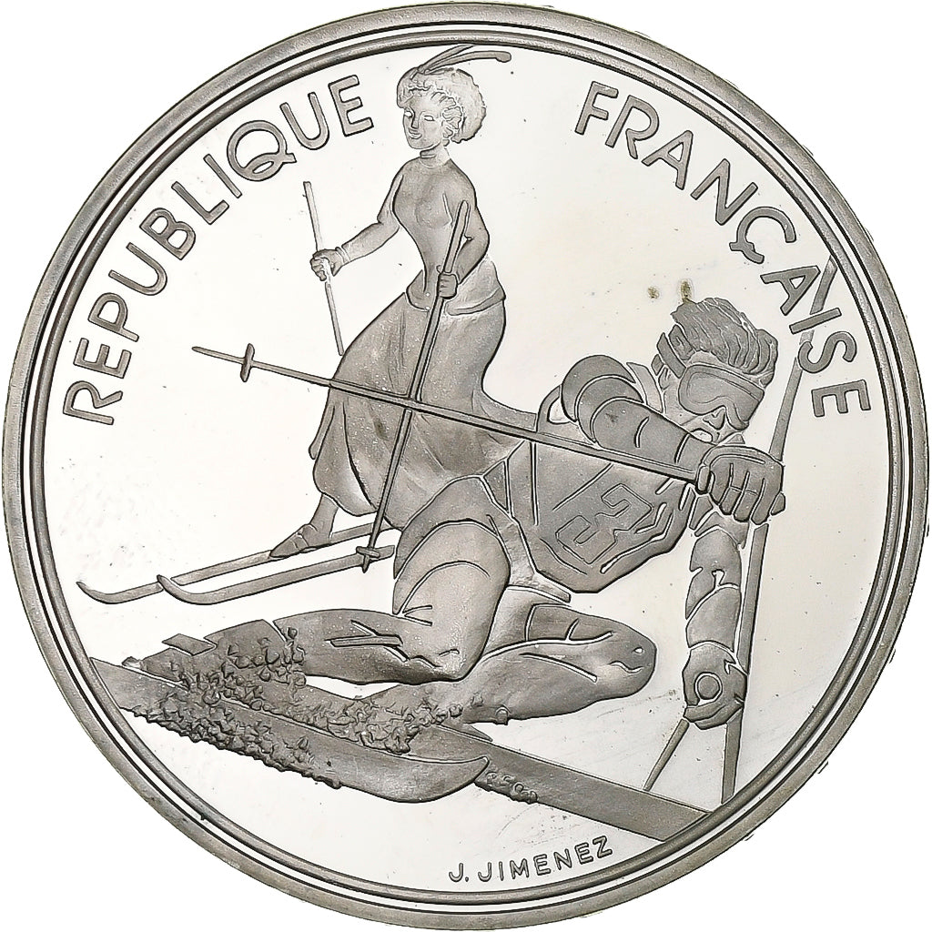 France, 100 Francs, 1992 Olympics, Albertville, Slalom Skiing, 1990, Paris