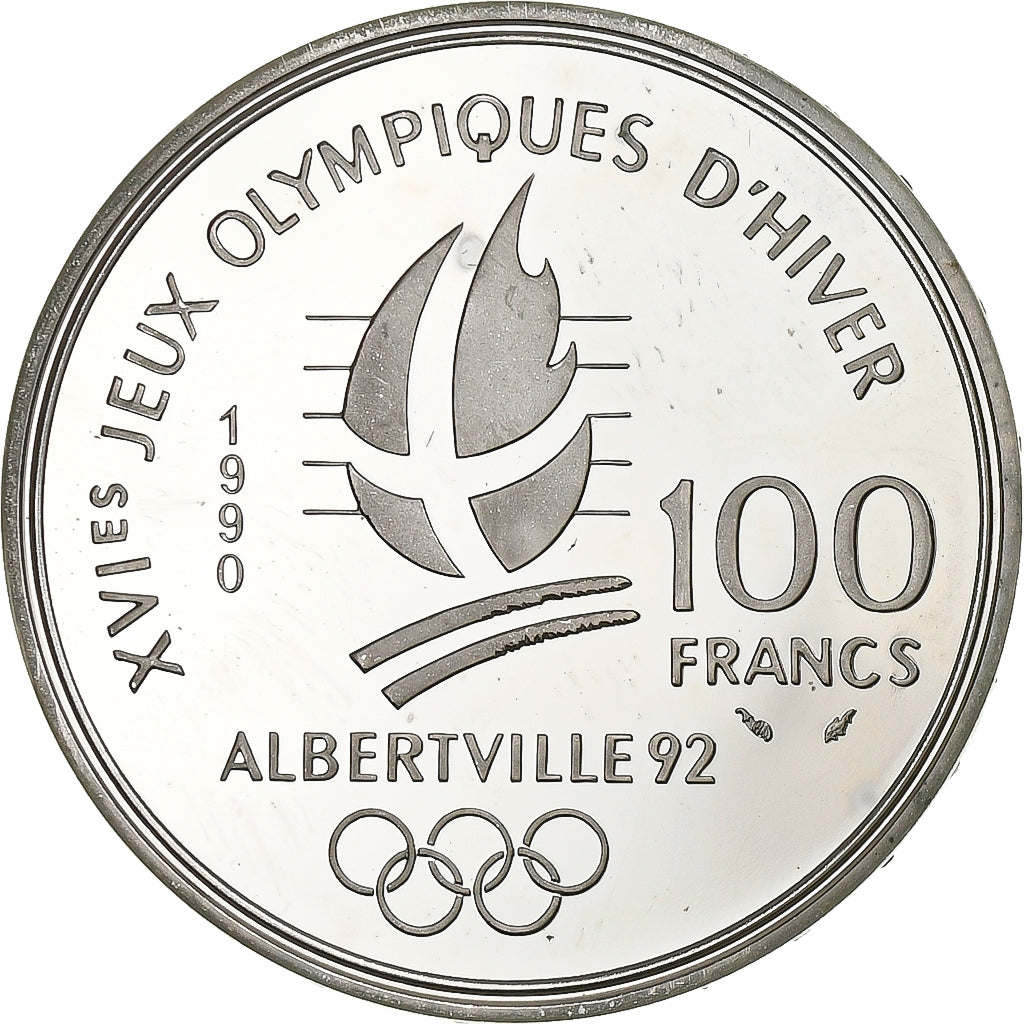 France, 100 Francs, 1992 Olympics, Albertville, Slalom Skiing, 1990, Paris