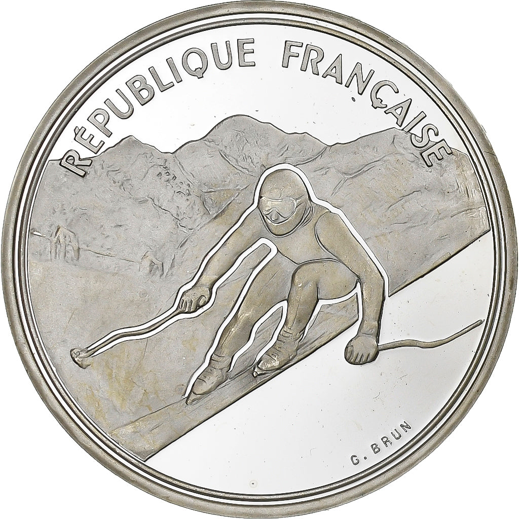 France, 100 Francs, Albertville 92, Ski de descente, 1989, Paris, Argent, SPL