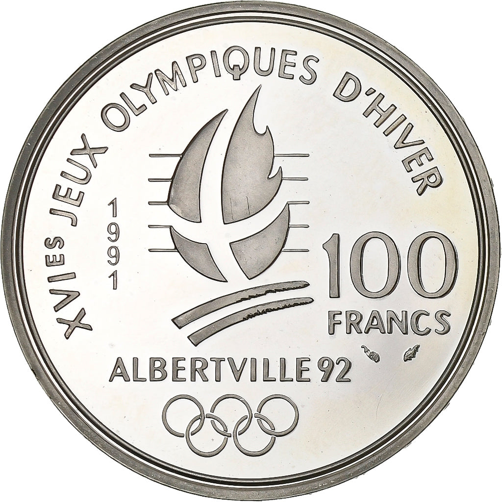 France, 100 Francs, 1992 Olympics, Albertville, Ski Jumping, 1991, Paris