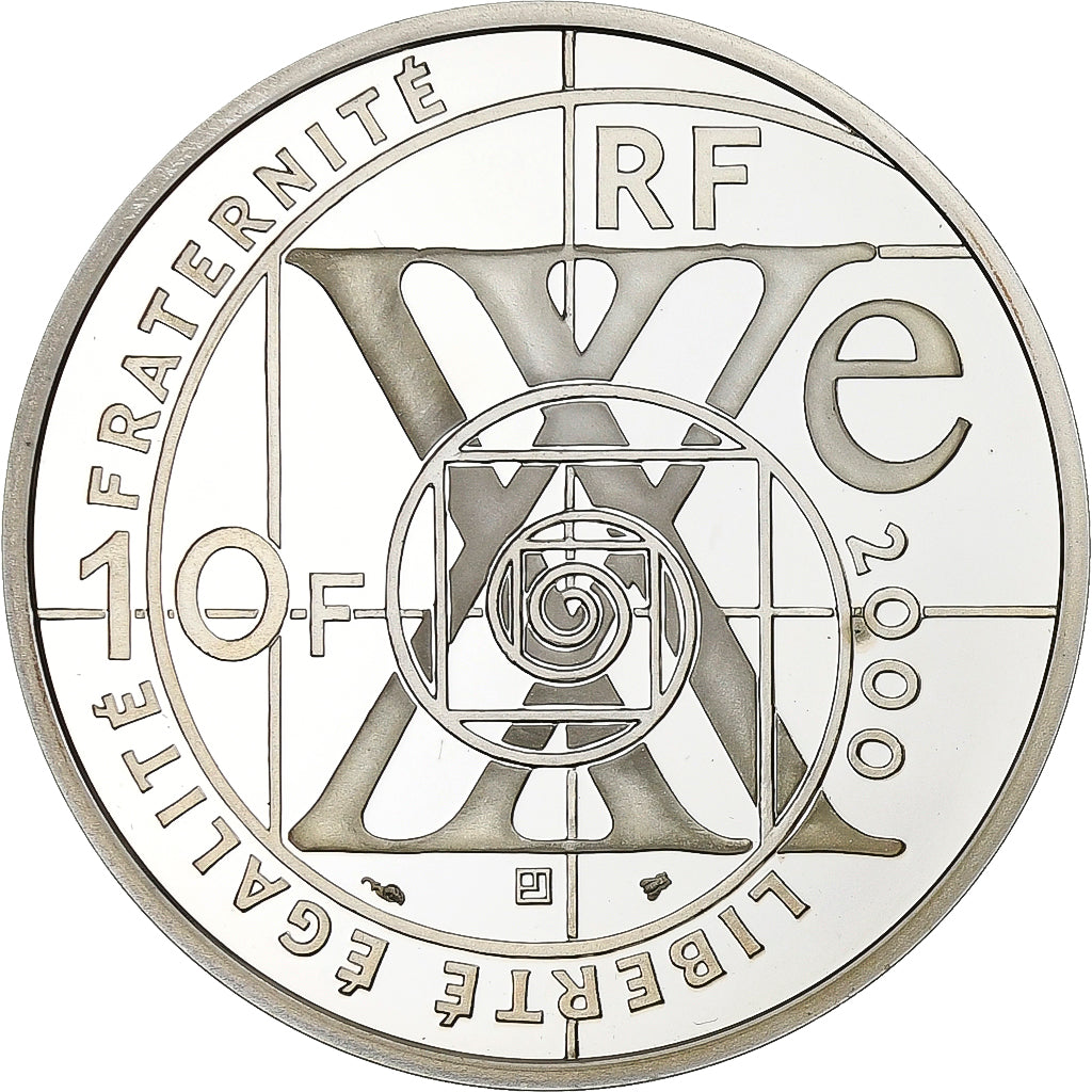 France, 10 Francs, XXth Centuy Space Travel, 2000, Paris, Silver, MS(63)