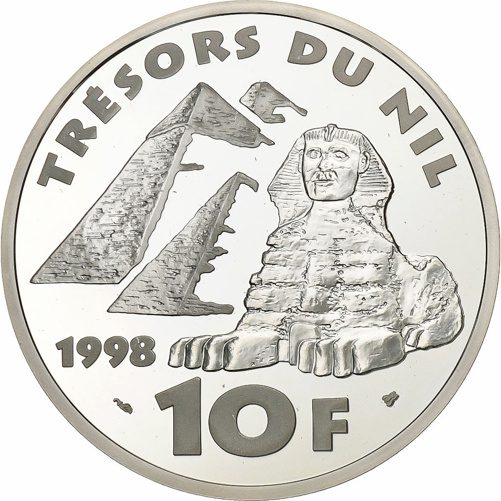 França, 10 Francs, Trésor du nil, 1998, Paris, Prata, MS(63), KM:1207
