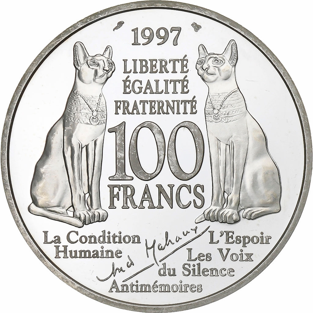France, 100 Francs, André Malraux, 1997, Paris, Silver, MS(63), KM:1952