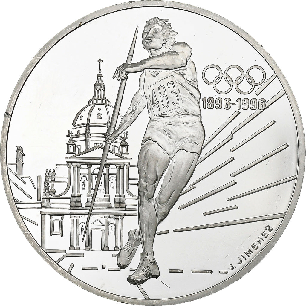 France, 100 Francs, Jeux Olympiques, Javelot, 1994, Paris, Silver, MS(63)